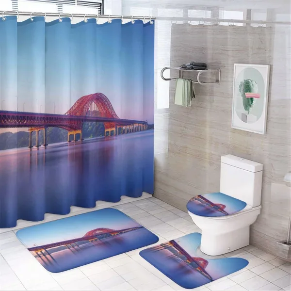 Bridge on River Dusk on a shower curtain