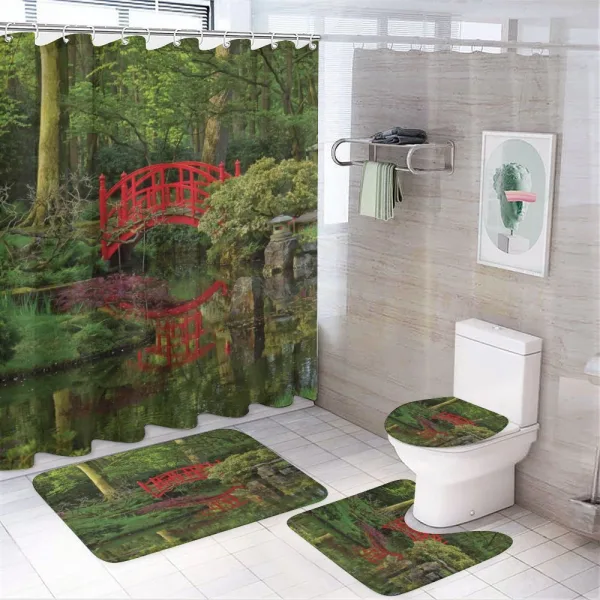 Chinese Bridge in a Forest on a shower curtain