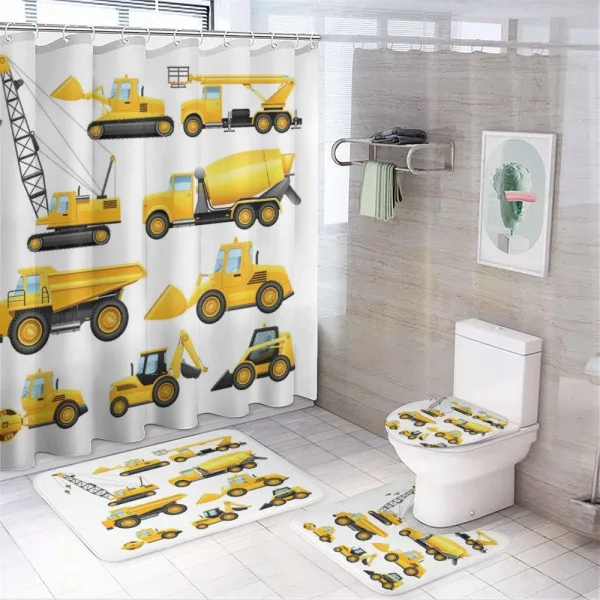 Construction Vehicles on a shower curtain