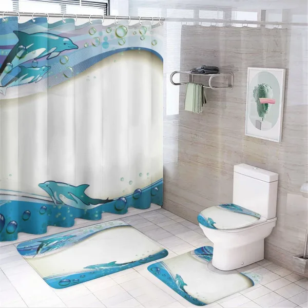 Dolphins Sea Waves Drops on a shower curtain