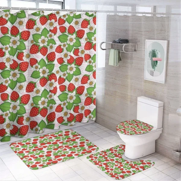 Floral Strawberry Scene on a shower curtain