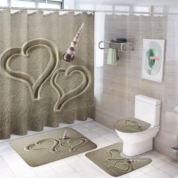 Hearts and Sink Seashell Sand on a shower curtain