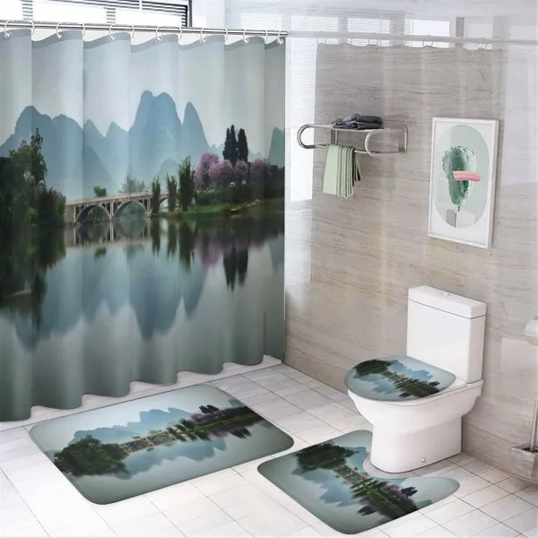 Japanese Lake View on a shower curtain
