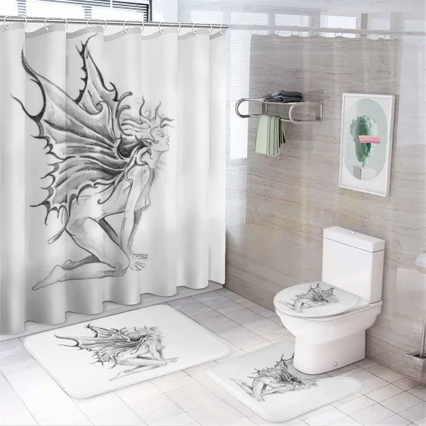 Pencil Drawing Angels on a shower curtain