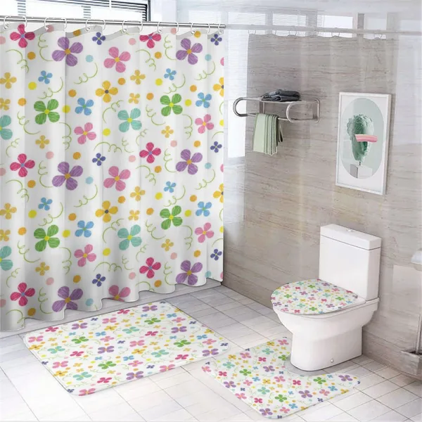 Spring Daisies Dots Sketch on a shower curtain