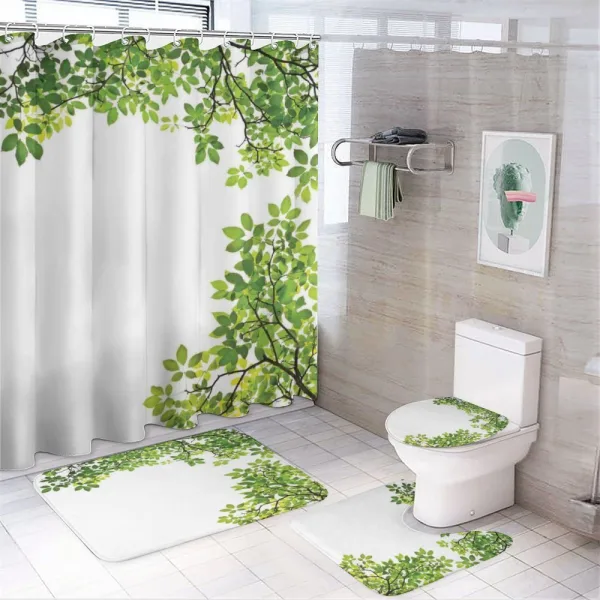 Fresh Branch with Leaves on a shower curtain