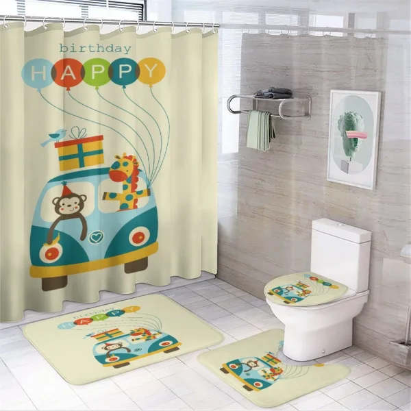 Hippie Birthday Van on a shower curtain