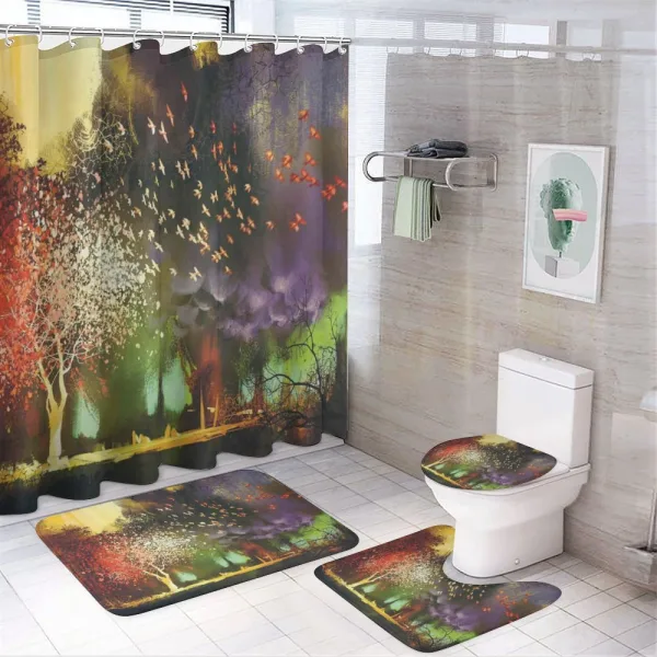 Mysterious Trees Birds on a shower curtain