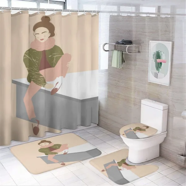 Young Girl with Bun on a shower curtain