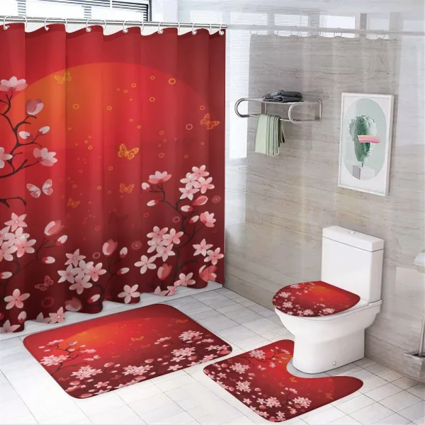 Abstract Sunset and Sakura on a shower curtain