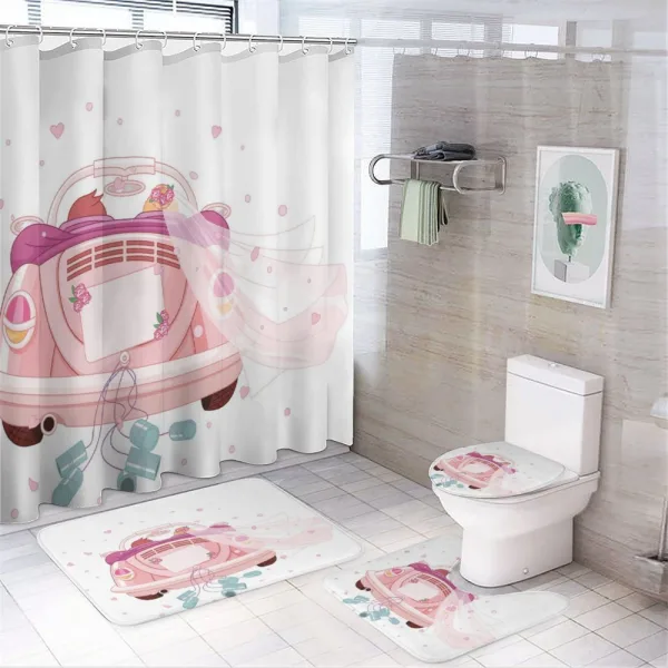Bride Groom Hearts Cans on a shower curtain