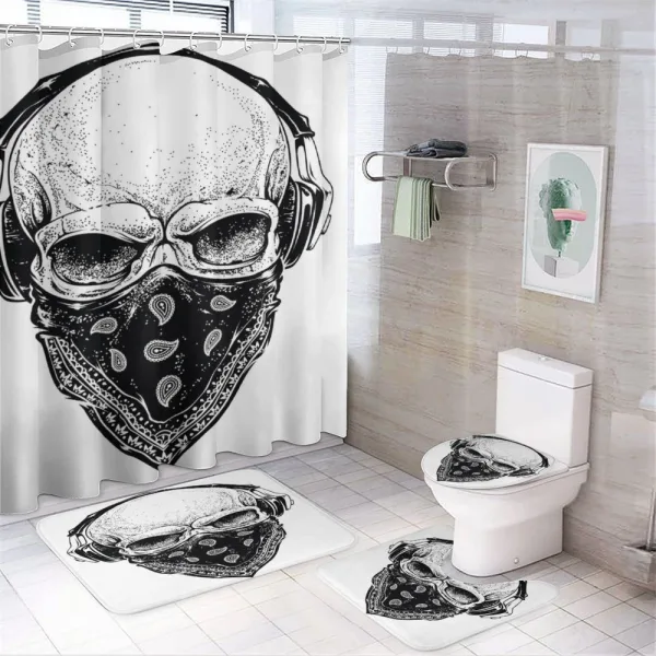 Gothic Skull Headphones on a shower curtain