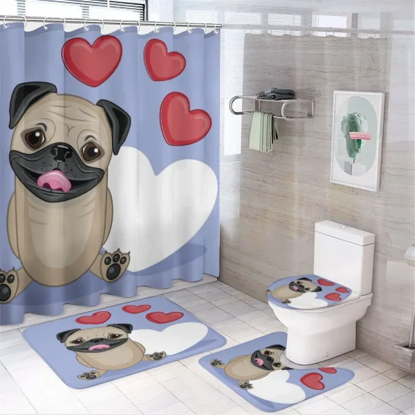 Happy Dog with Hearts on a shower curtain