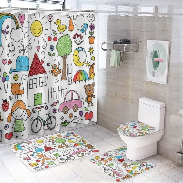 House Girl and Boy Bear on a shower curtain