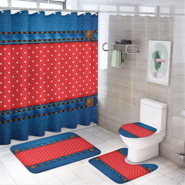 Jean Pockets Polka Dots on a shower curtain