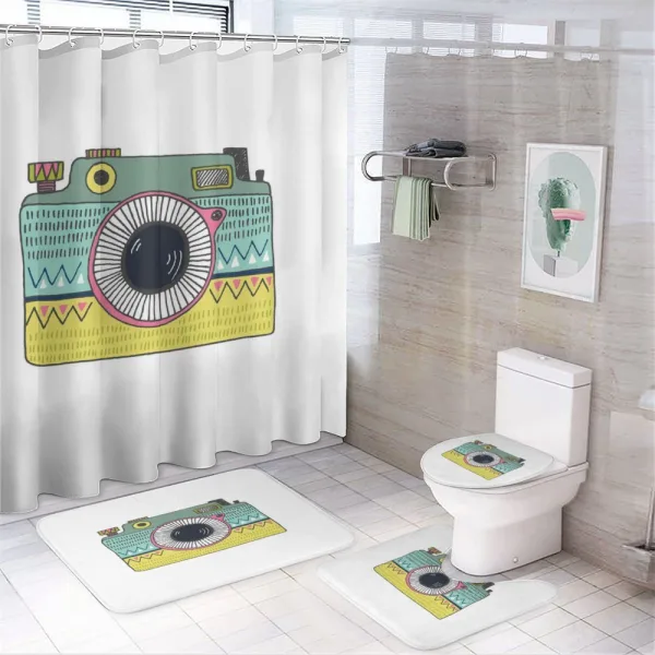 Nostalgic Photo Camera on a shower curtain