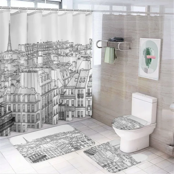Roofs in Paris and Eiffel on a shower curtain