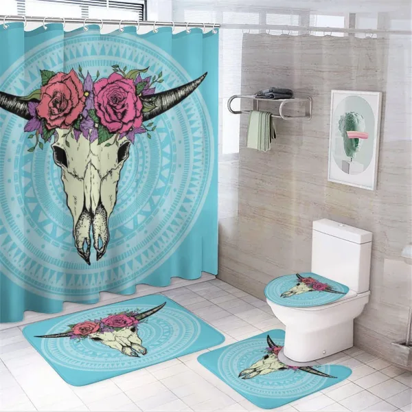 Buffalo Skull with Flowers on a shower curtain