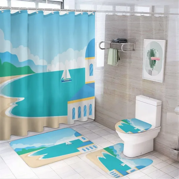 Calm Seascape Cartoon on a shower curtain
