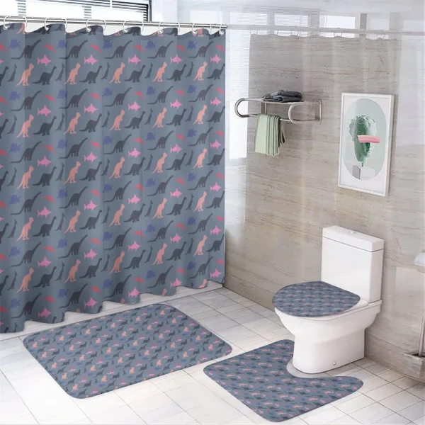 Colorful Dinosaur and Shark on a shower curtain