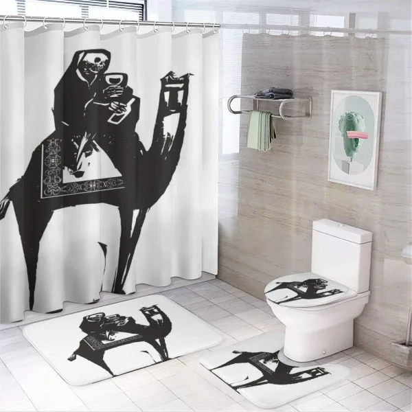 Death Drinks Wine on Camel on a shower curtain