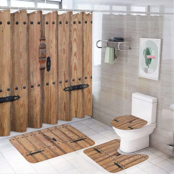 Door with Iron Detail on a shower curtain
