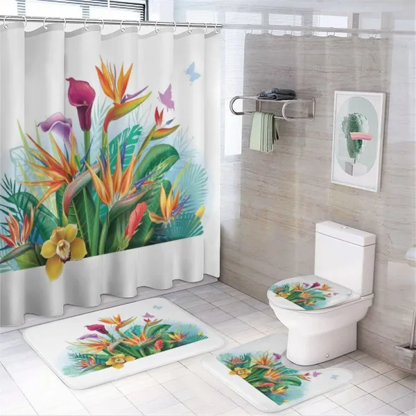 Exotic Flower Strelitzia on a shower curtain
