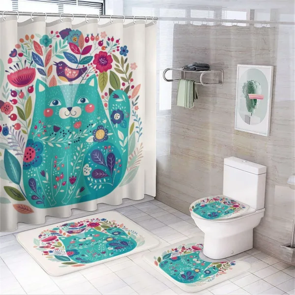 Kitty with Flower and Bird on a shower curtain
