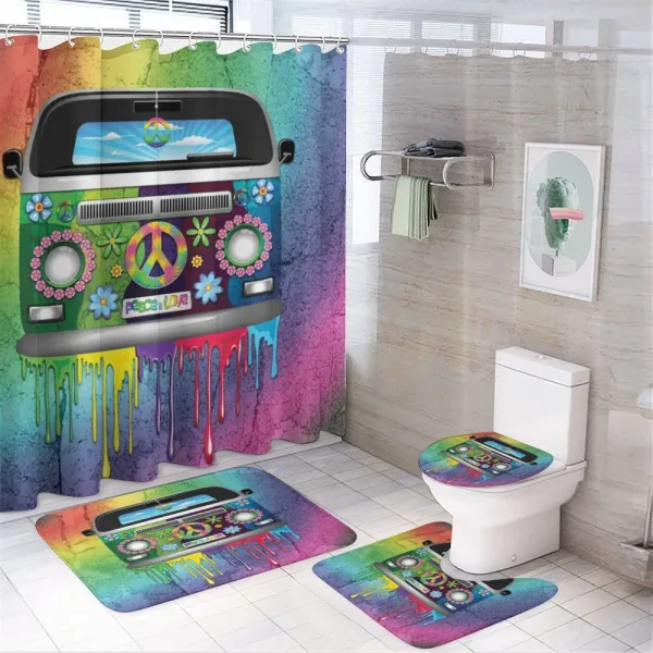 Old Style Hippie Van on a shower curtain