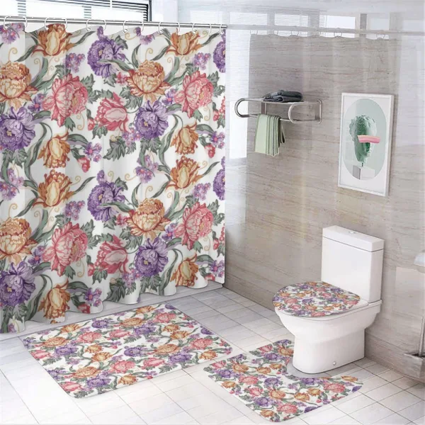 Retro Flowers and Curls on a shower curtain