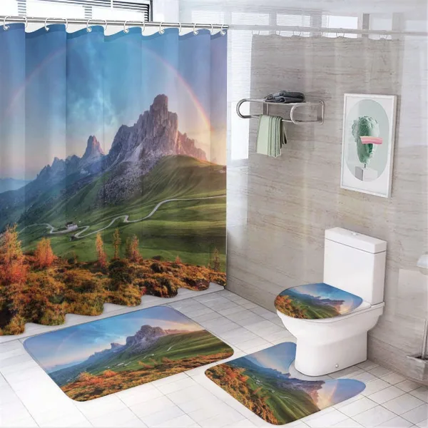 Alps Rainbow Morning on a shower curtain