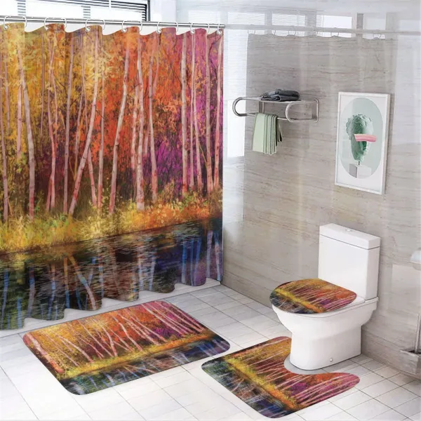 Autumn Trees by Lake on a shower curtain