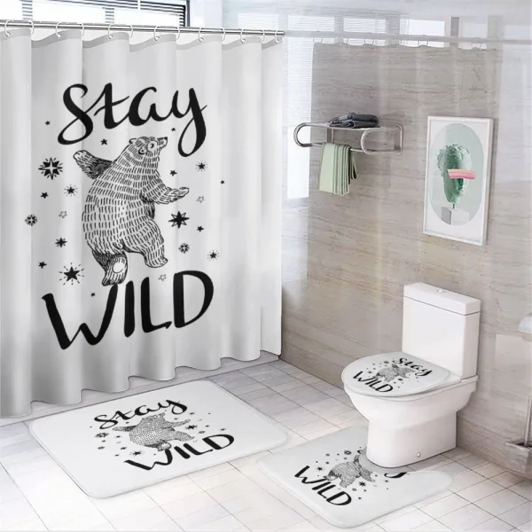 Dancing Bear and Words on a shower curtain