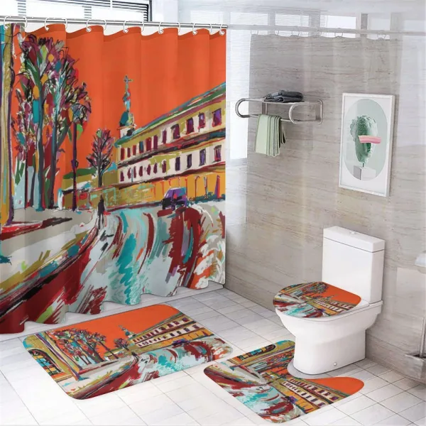 Historical Town Painting on a shower curtain