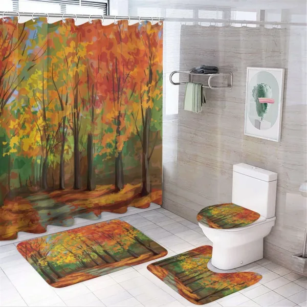 North Woods with Leaves on a shower curtain