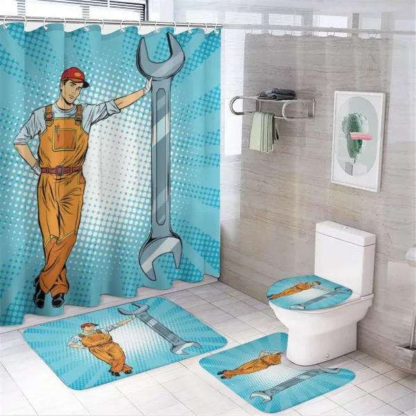 Retro Repairman Tool on a shower curtain