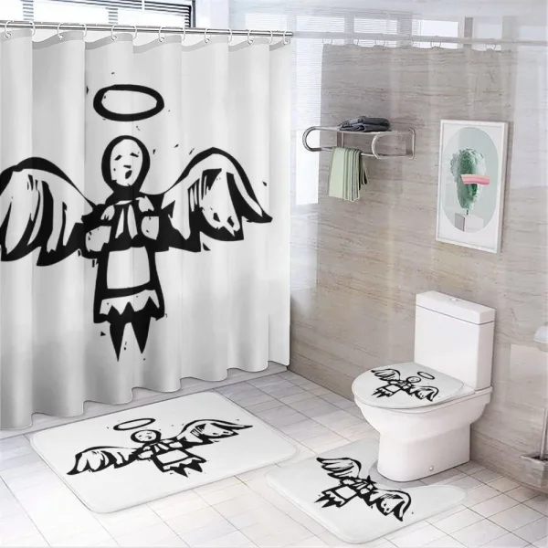 Sketch Style Christmas Angel on a shower curtain