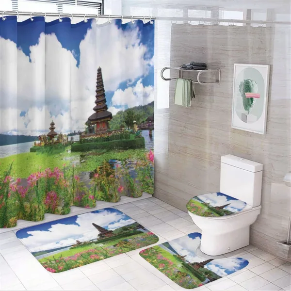 Bali Tropic Flowers Sea on a shower curtain