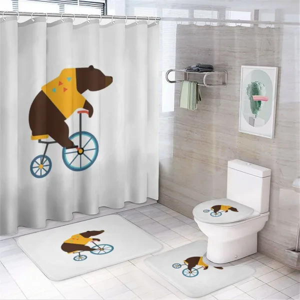Bear Bicycle Circus on a shower curtain