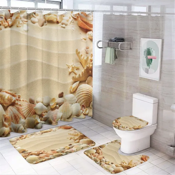 Blurry Ocean Seashells Sandy on a shower curtain
