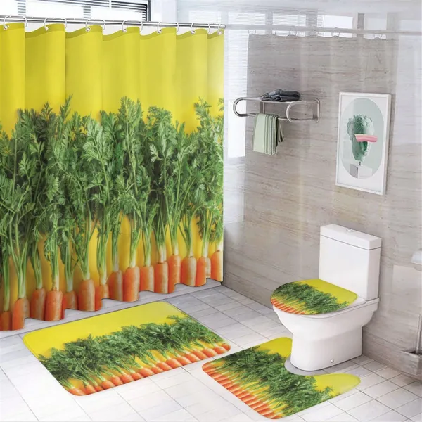 Carrots in a Row Art on a shower curtain