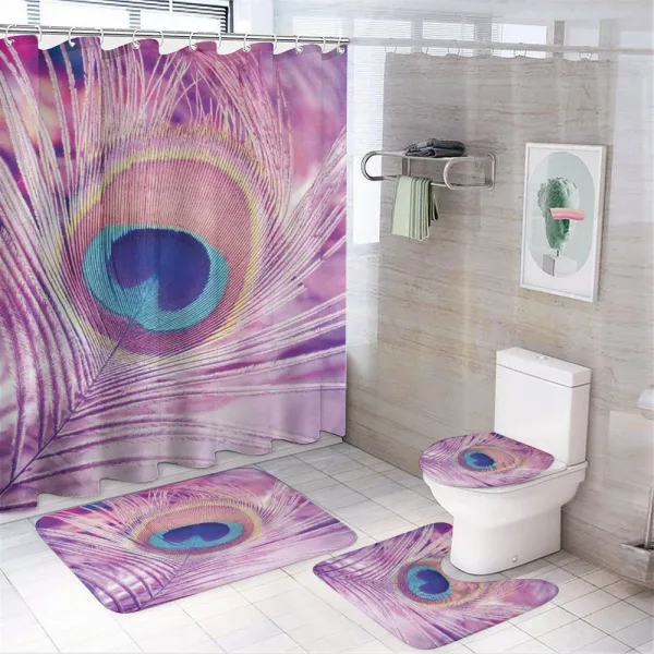 Close up Peacock Plume on a shower curtain