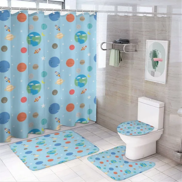 Colorful Galactic Elements on a shower curtain