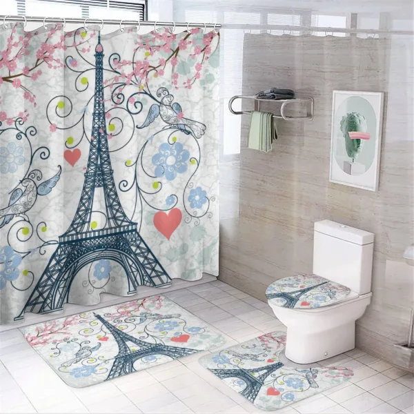Eiffel Swirling Flowers Heart on a shower curtain
