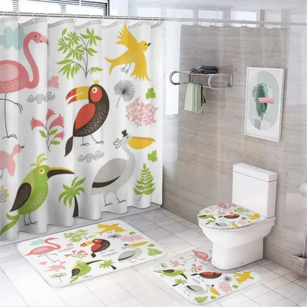 Flamingo and Pelican on a shower curtain