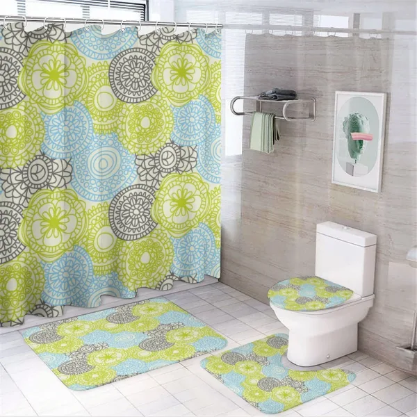 Pastel Folk Style Flower on a shower curtain