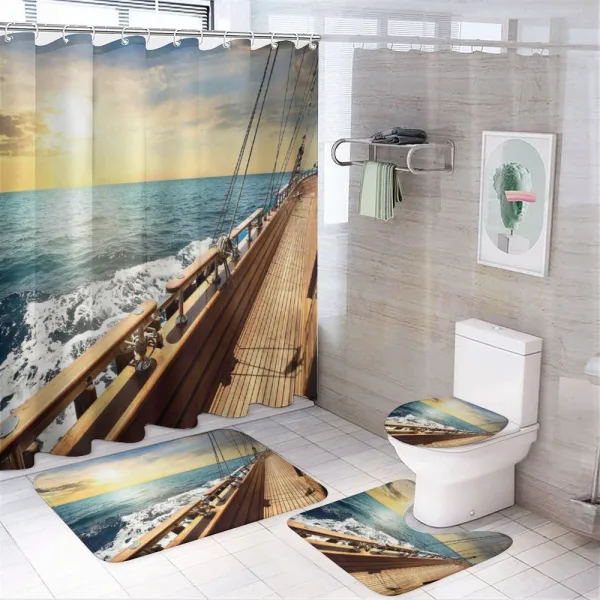 Yacht on Sea Sunset on a shower curtain