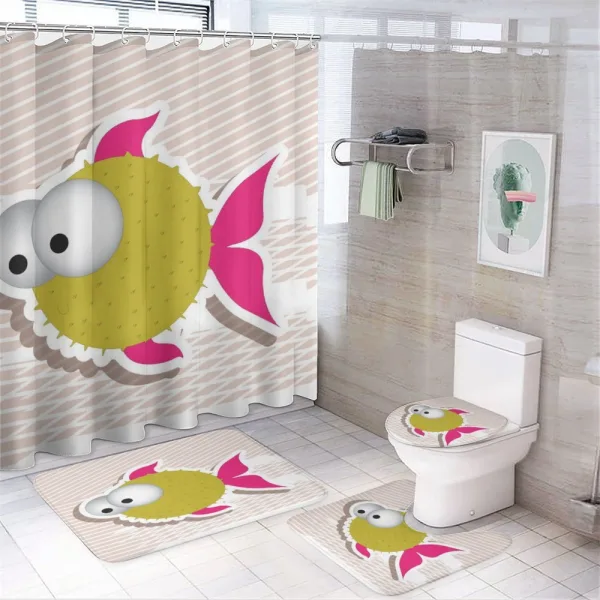 Comical Blowfish Huge Eyes on a shower curtain