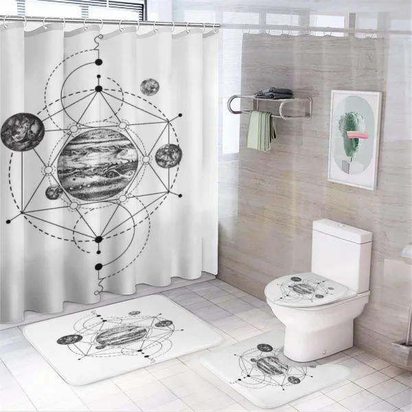 Modern Geometric Planets on a shower curtain