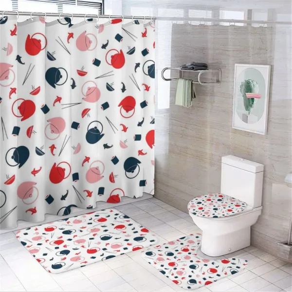 Teapots Salmon Chopsticks on a shower curtain